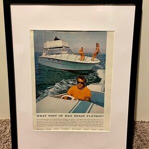 Framed Vintage 1970 Playboy Print Ad with Blue and Orange Tones